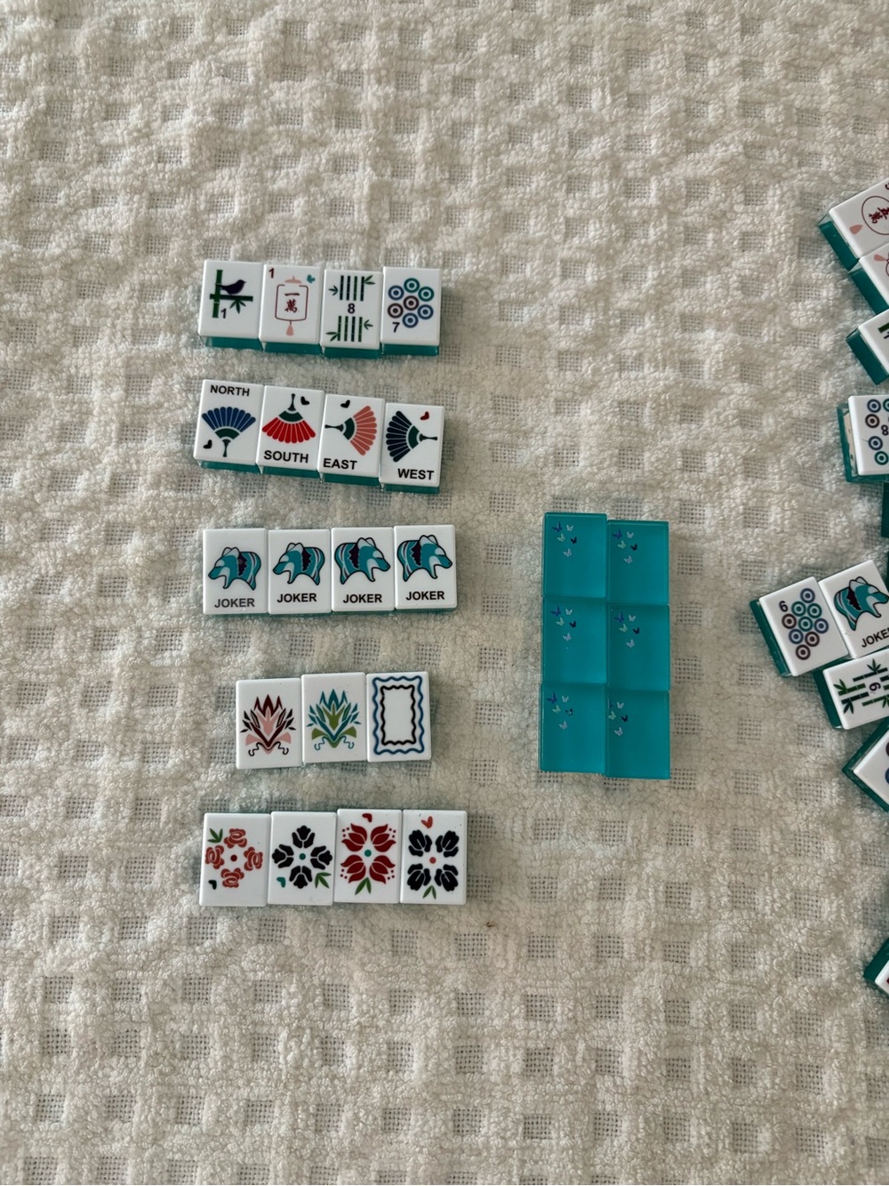 Teal and White Translucent Mahjong Tile Set - Home Games